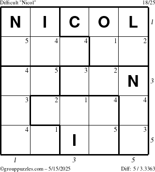 The grouppuzzles.com Difficult Nicol puzzle for Thursday May 15, 2025 with all 5 steps marked