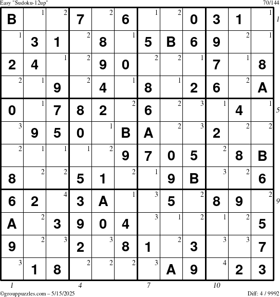 The grouppuzzles.com Easy Sudoku-12up puzzle for Thursday May 15, 2025 with all 4 steps marked