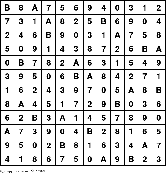 The grouppuzzles.com Answer grid for the Sudoku-12up puzzle for Thursday May 15, 2025