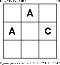 The grouppuzzles.com Easy TicTac-ABC puzzle for Wednesday November 26, 2025