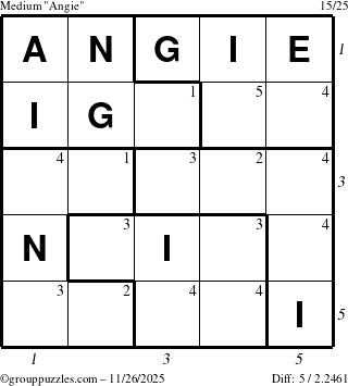 The grouppuzzles.com Medium Angie puzzle for Wednesday November 26, 2025 with all 5 steps marked