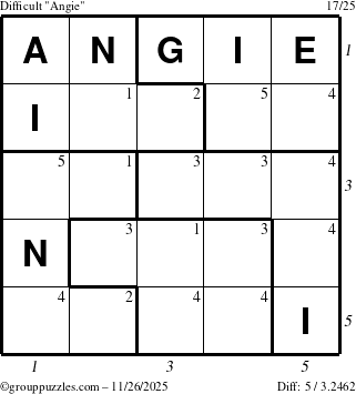The grouppuzzles.com Difficult Angie puzzle for Wednesday November 26, 2025 with all 5 steps marked