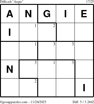 The grouppuzzles.com Difficult Angie puzzle for Wednesday November 26, 2025 with the first 3 steps marked