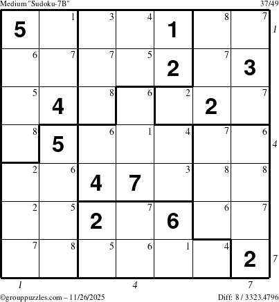 The grouppuzzles.com Medium Sudoku-7B puzzle for Wednesday November 26, 2025 with all 8 steps marked