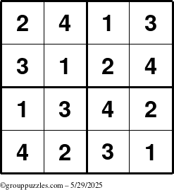 The grouppuzzles.com Answer grid for the Sudoku-4 puzzle for Thursday May 29, 2025