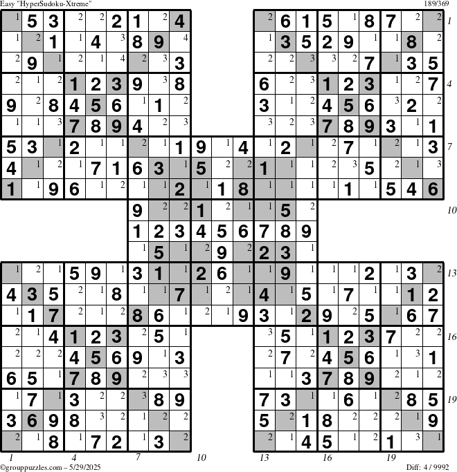 The grouppuzzles.com Easy cover-HyperXtreme puzzle for Thursday May 29, 2025 with all 4 steps marked