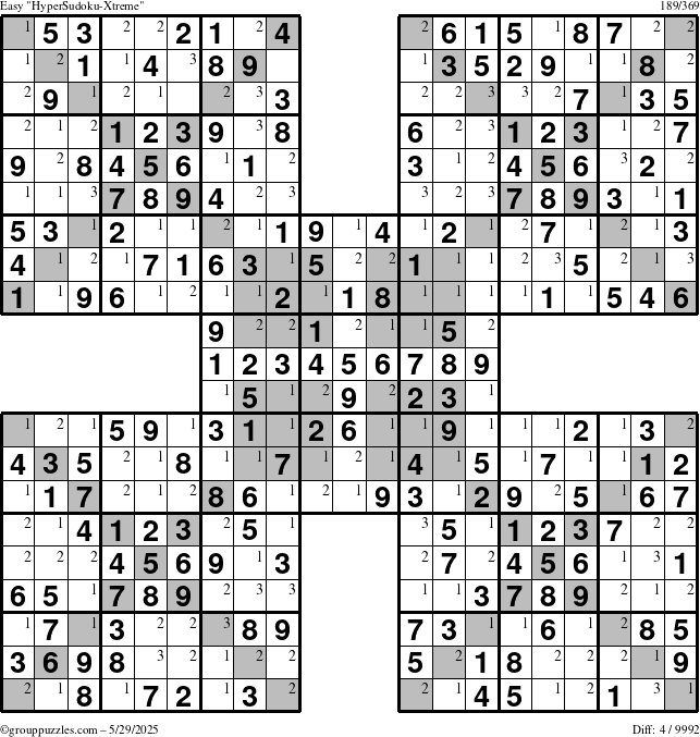 The grouppuzzles.com Easy cover-HyperXtreme puzzle for Thursday May 29, 2025 with the first 3 steps marked