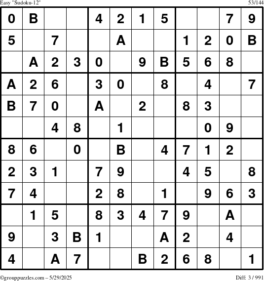 The grouppuzzles.com Easy Sudoku-12 puzzle for Thursday May 29, 2025