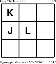 The grouppuzzles.com Easy TicTac-JKL puzzle for Sunday May 3, 2026