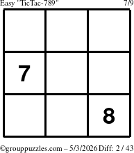 The grouppuzzles.com Easy TicTac-789 puzzle for Sunday May 3, 2026