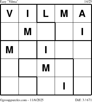 The grouppuzzles.com Easy Vilma puzzle for Thursday November 6, 2025