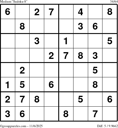 The grouppuzzles.com Medium Sudoku-8 puzzle for Thursday November 6, 2025