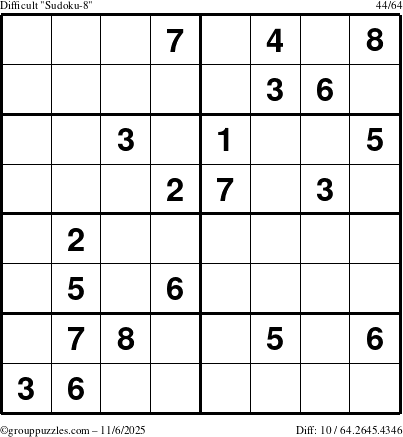 The grouppuzzles.com Difficult Sudoku-8 puzzle for Thursday November 6, 2025