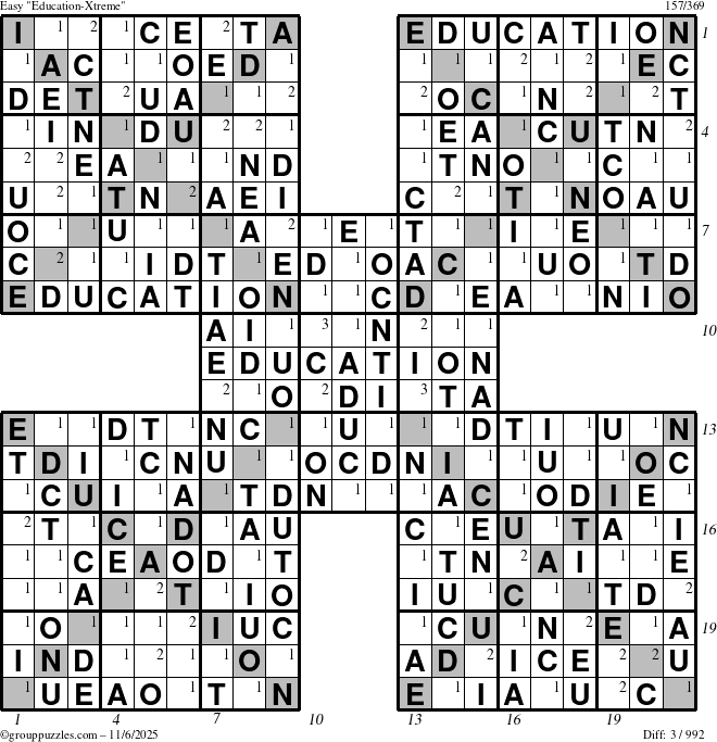 The grouppuzzles.com Easy Education-Xtreme puzzle for Thursday November 6, 2025 with all 3 steps marked