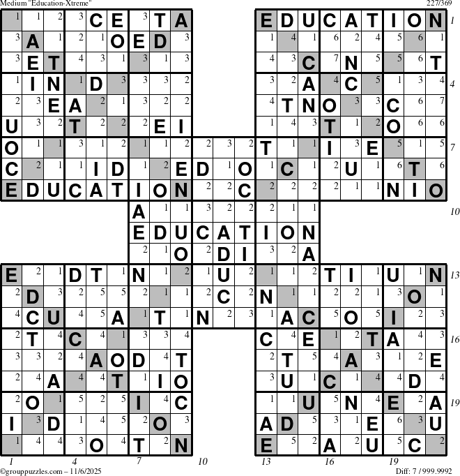 The grouppuzzles.com Medium Education-Xtreme puzzle for Thursday November 6, 2025, suitable for printing, with all 7 steps marked