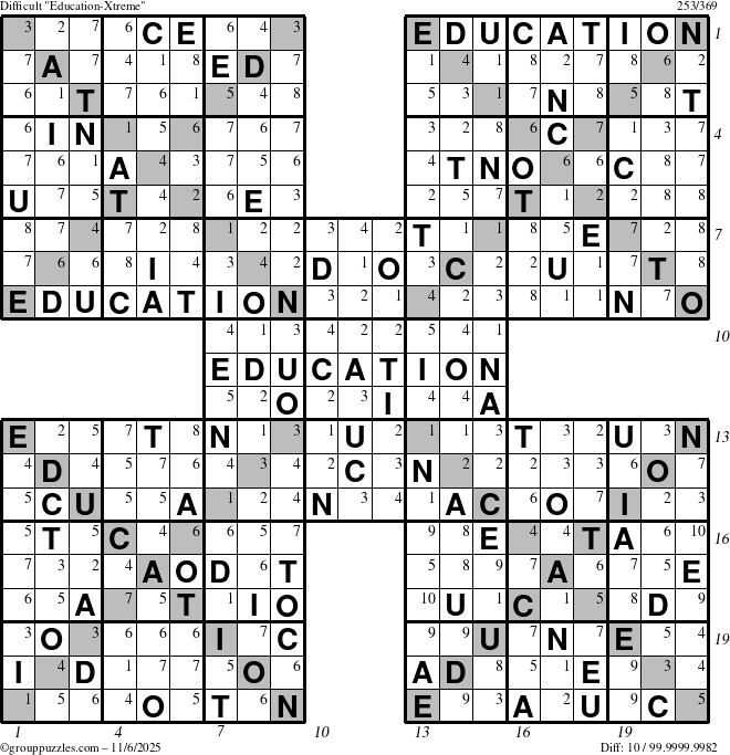 The grouppuzzles.com Difficult Education-Xtreme puzzle for Thursday November 6, 2025 with all 10 steps marked