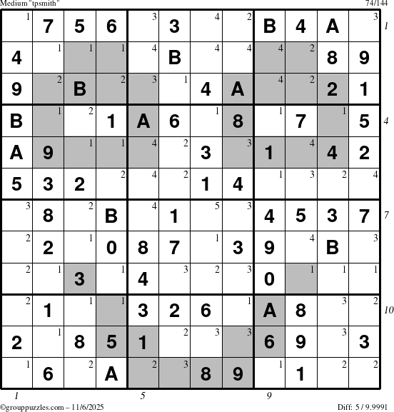 The grouppuzzles.com Medium tpsmith puzzle for Thursday November 6, 2025, suitable for printing, with all 5 steps marked