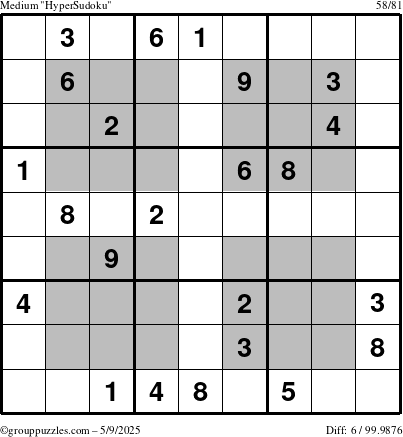 The grouppuzzles.com Medium HyperSudoku puzzle for Friday May 9, 2025