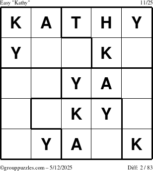 The grouppuzzles.com Easy Kathy puzzle for Monday May 12, 2025