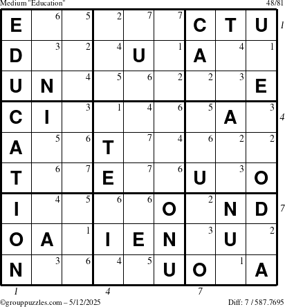 The grouppuzzles.com Medium Education-c1 puzzle for Monday May 12, 2025, suitable for printing, with all 7 steps marked