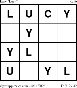 The grouppuzzles.com Easy Lucy puzzle for Tuesday April 14, 2026