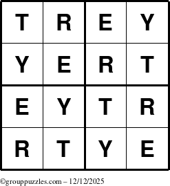The grouppuzzles.com Answer grid for the Trey puzzle for Friday December 12, 2025