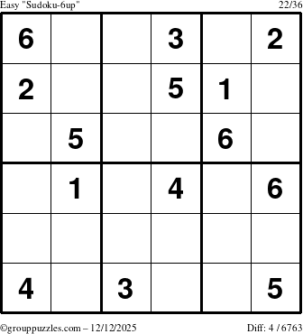 The grouppuzzles.com Easy Sudoku-6up puzzle for Friday December 12, 2025