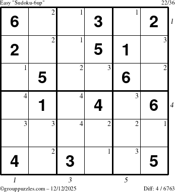 The grouppuzzles.com Easy Sudoku-6up puzzle for Friday December 12, 2025 with all 4 steps marked