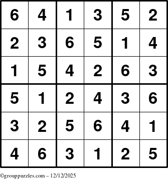 The grouppuzzles.com Answer grid for the Sudoku-6up puzzle for Friday December 12, 2025