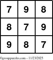 The grouppuzzles.com Answer grid for the TicTac-789 puzzle for Sunday November 23, 2025