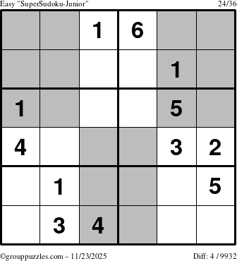 The grouppuzzles.com Easy SuperSudoku-Junior puzzle for Sunday November 23, 2025