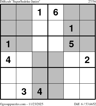 The grouppuzzles.com Difficult SuperSudoku-Junior puzzle for Sunday November 23, 2025