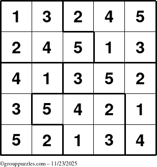 The grouppuzzles.com Answer grid for the Sudoku-5 puzzle for Sunday November 23, 2025