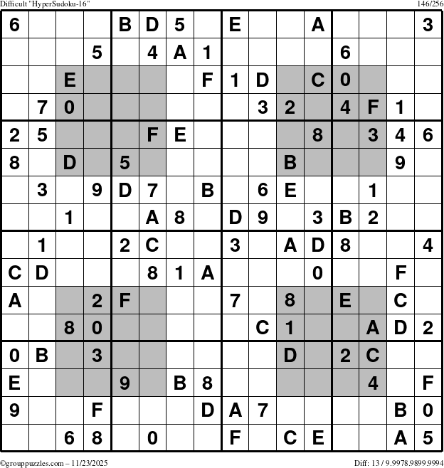 The grouppuzzles.com Difficult HyperSudoku-16 puzzle for Sunday November 23, 2025