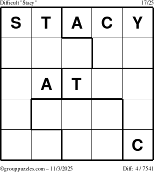 The grouppuzzles.com Difficult Stacy puzzle for Monday November 3, 2025