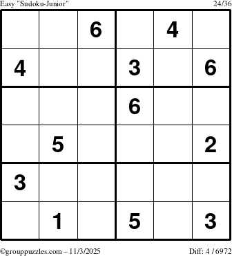 The grouppuzzles.com Easy Sudoku-Junior puzzle for Monday November 3, 2025