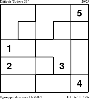 The grouppuzzles.com Difficult Sudoku-5B puzzle for Monday November 3, 2025