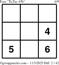 The grouppuzzles.com Easy TicTac-456 puzzle for Monday November 3, 2025