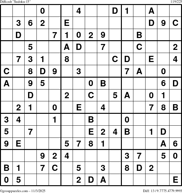 The grouppuzzles.com Difficult Sudoku-15 puzzle for Monday November 3, 2025