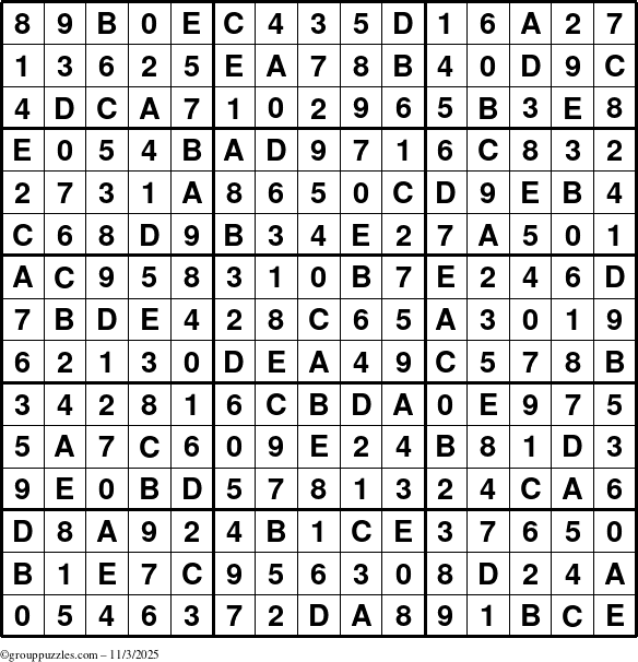 The grouppuzzles.com Answer grid for the Sudoku-15 puzzle for Monday November 3, 2025