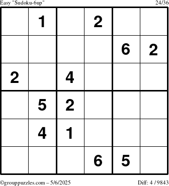 The grouppuzzles.com Easy Sudoku-6up puzzle for Tuesday May 6, 2025