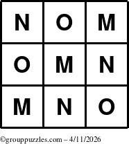 The grouppuzzles.com Answer grid for the TicTac-MNO puzzle for Saturday April 11, 2026