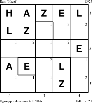 The grouppuzzles.com Easy Hazel puzzle for Saturday April 11, 2026 with all 3 steps marked