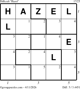 The grouppuzzles.com Difficult Hazel puzzle for Saturday April 11, 2026 with all 5 steps marked