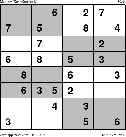The grouppuzzles.com Medium SuperSudoku-8 puzzle for Saturday April 11, 2026