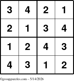 The grouppuzzles.com Answer grid for the Sudoku-4 puzzle for Thursday May 14, 2026