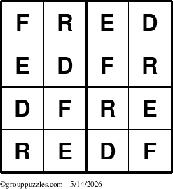 The grouppuzzles.com Answer grid for the Fred puzzle for Thursday May 14, 2026