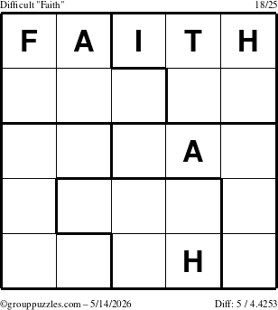 The grouppuzzles.com Difficult Faith puzzle for Thursday May 14, 2026