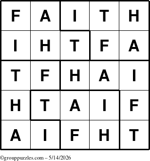 The grouppuzzles.com Answer grid for the Faith puzzle for Thursday May 14, 2026