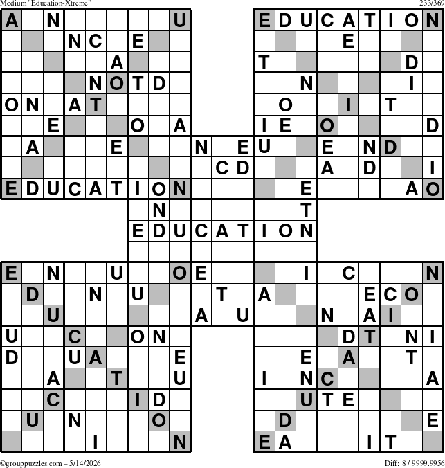 The grouppuzzles.com Medium Education-Xtreme puzzle for Thursday May 14, 2026